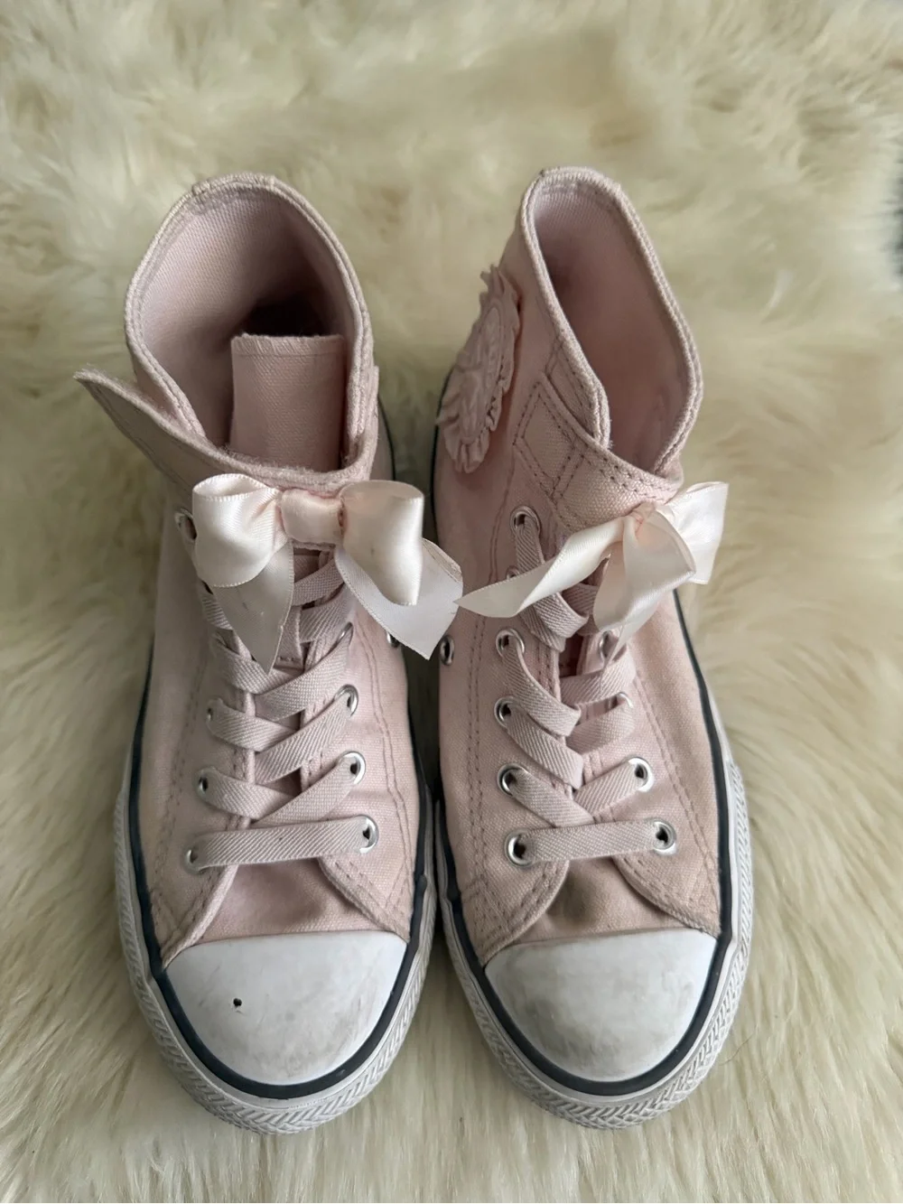 Converse Kids Light Pink High-Top Sneakers with Satin Bows